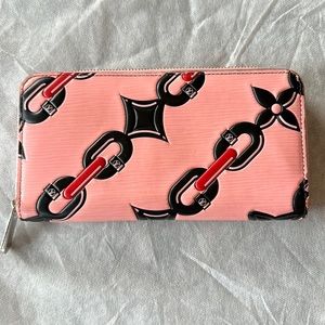 Louis Vuitton Zippy Long Wallet Chain Flower Epi Pink Black RARE